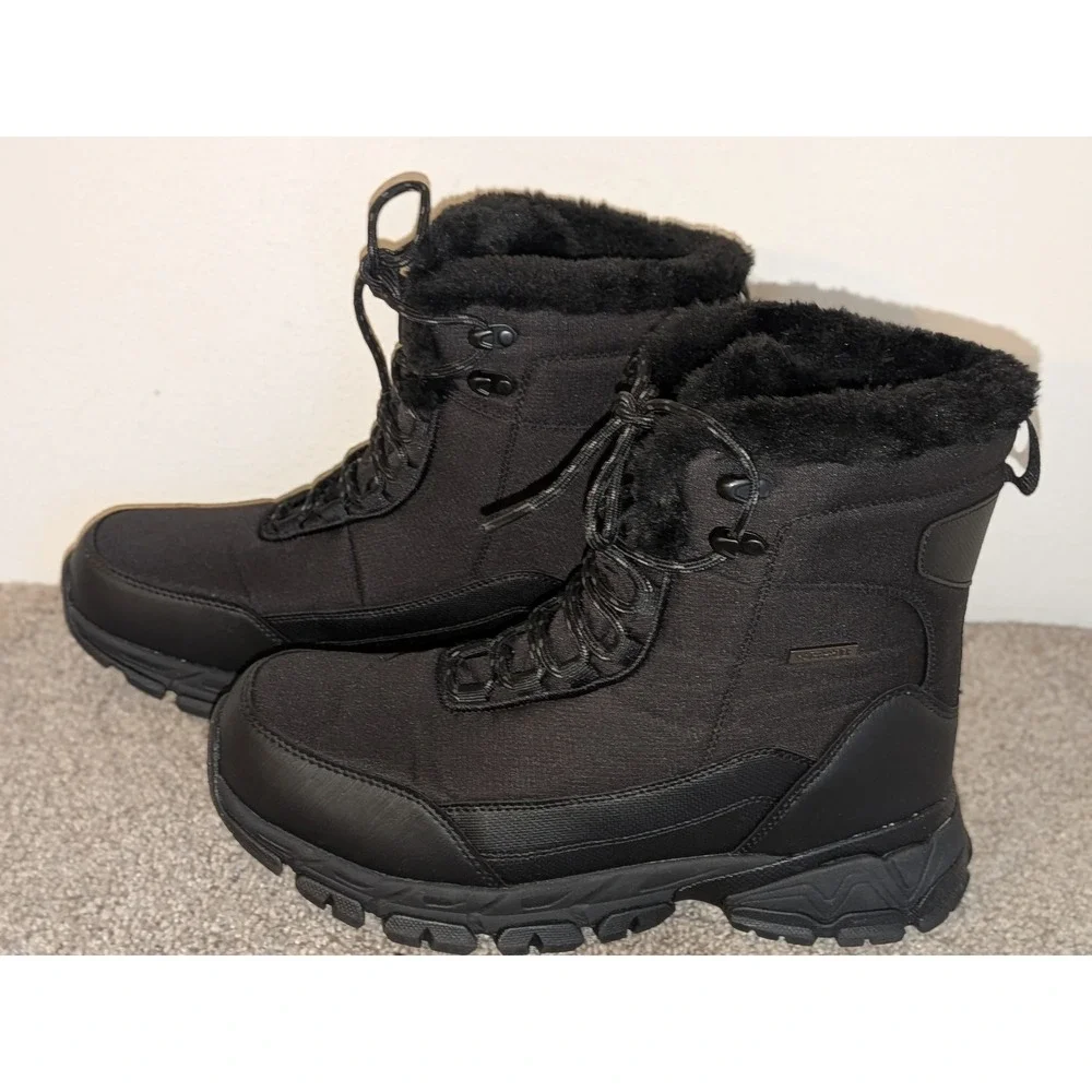 Shulook Mens Waterproof Snow Boots Black Faux Fur Lined Insulated Winter‎  9.5